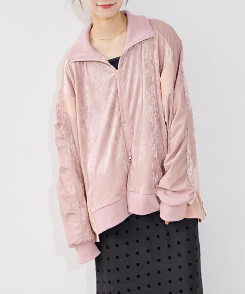 etsinta(エシンタ)の「【etsinta】ベロアトラックオーバージャケット(ブルゾン・レディース・ネイビー/ピンク・ONE SIZE)」の16枚目の写真