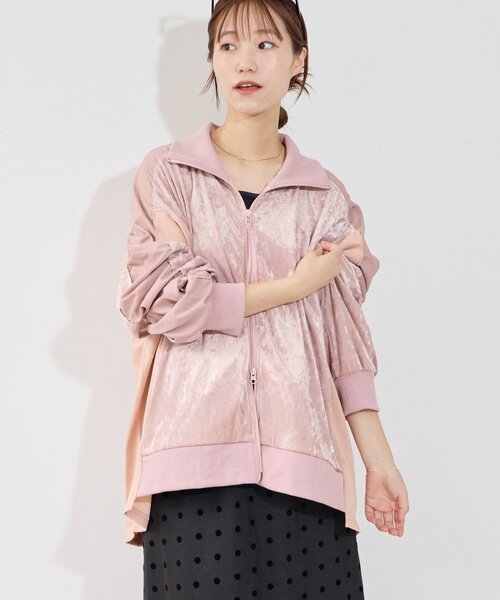 etsinta(エシンタ)の「【etsinta】ベロアトラックオーバージャケット(ブルゾン・レディース・ネイビー/ピンク・ONE SIZE)」の17枚目の写真