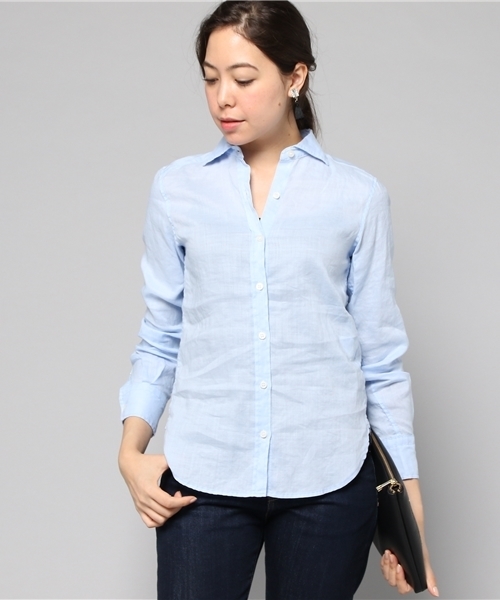 LIMITLESS LUXURY(リミットレスラグジュアリー)の「LINEN ワイドカラーシャツ◆(シャツ/ブラウス・レディース・サックスブルー/ネイビー/ホワイト/ピンク・FREE)」の13枚目の写真