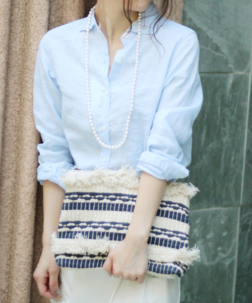 LIMITLESS LUXURY(リミットレスラグジュアリー)の「LINEN ワイドカラーシャツ◆(シャツ/ブラウス・レディース・サックスブルー/ネイビー/ホワイト/ピンク・FREE)」の12枚目の写真