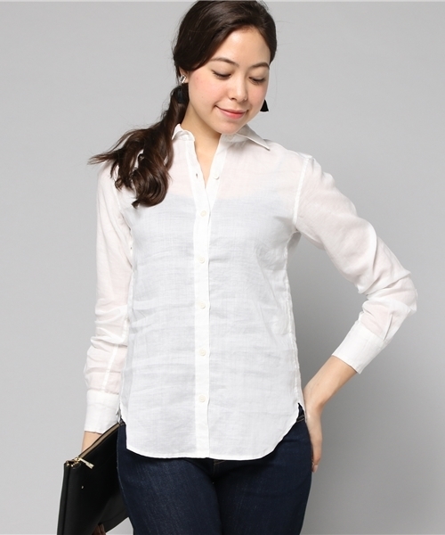 LIMITLESS LUXURY(リミットレスラグジュアリー)の「LINEN ワイドカラーシャツ◆(シャツ/ブラウス・レディース・サックスブルー/ネイビー/ホワイト/ピンク・FREE)」の1枚目の写真