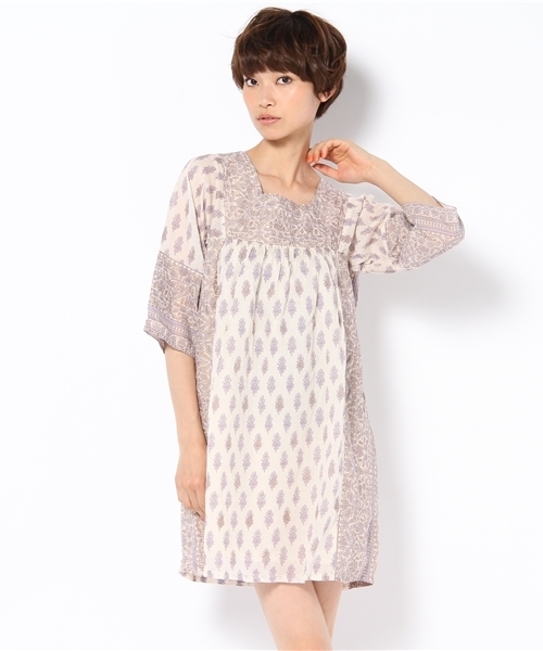 Another Edition（アナザーエディション）の「AE[S]BLOCK PRT MINI OP（ワンピース・レディース・ライトブルー/ナチュラル/ピンク・フリー）」の2枚目の写真