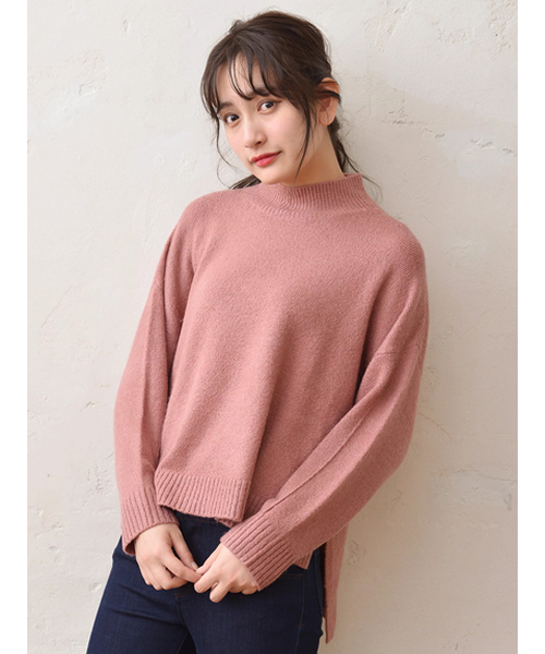 earth music&ecology（アースミュージックアンドエコロジー）の「・ハイネックドロップニットプルオーバー（ニット/セーター・レディース・ライトグレー/ネイビー/ピンク/アイボリー/キャメル/ブルーグリーン・FREE）」の6枚目の写真