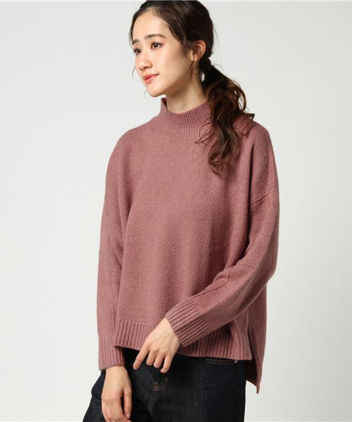 earth music&ecology（アースミュージックアンドエコロジー）の「・ハイネックドロップニットプルオーバー（ニット/セーター・レディース・ライトグレー/ネイビー/ピンク/アイボリー/キャメル/ブルーグリーン・FREE）」の13枚目の写真