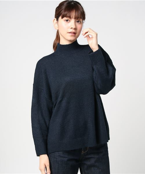 earth music&ecology（アースミュージックアンドエコロジー）の「・ハイネックドロップニットプルオーバー（ニット/セーター・レディース・ライトグレー/ネイビー/ピンク/アイボリー/キャメル/ブルーグリーン・FREE）」の3枚目の写真