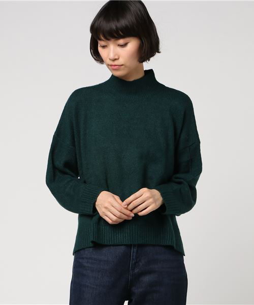 earth music&ecology（アースミュージックアンドエコロジー）の「・ハイネックドロップニットプルオーバー（ニット/セーター・レディース・ライトグレー/ネイビー/ピンク/アイボリー/キャメル/ブルーグリーン・FREE）」の4枚目の写真