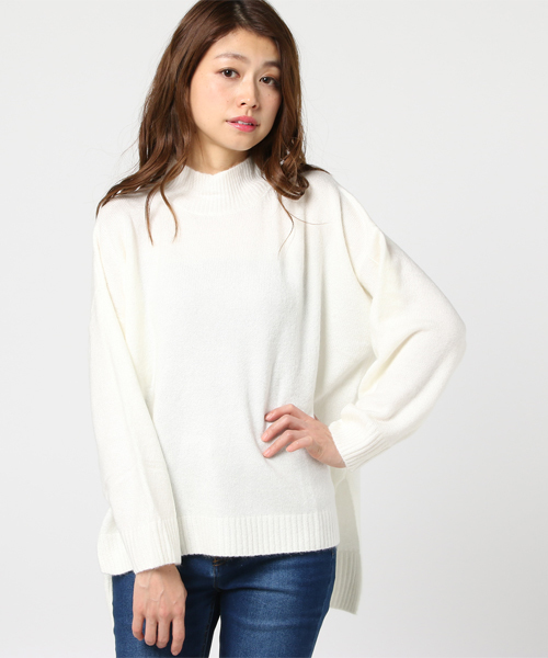 earth music&ecology（アースミュージックアンドエコロジー）の「・ハイネックドロップニットプルオーバー（ニット/セーター・レディース・ライトグレー/ネイビー/ピンク/アイボリー/キャメル/ブルーグリーン・FREE）」の2枚目の写真