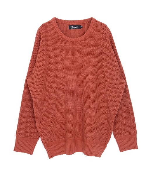 CavariA（キャバリア）の「『CavariA/キャバリア』ラーベン編みビッグシルエットクルーネック長袖ニットセーター（ニット/セーター・メンズ・ベージュ/サックスブルー/パープル/ピンク/テラコッタ/ホワイト/ブラック/グレー/ネイビー/インディゴブルー/イエロー/グリーン系その他/ブラウン/カーキ/グリーン・M/L）」の5枚目の写真