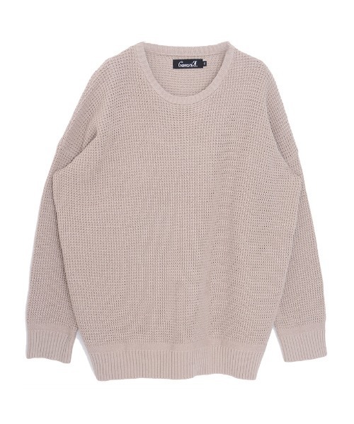 CavariA（キャバリア）の「『CavariA/キャバリア』ラーベン編みビッグシルエットクルーネック長袖ニットセーター（ニット/セーター・メンズ・ベージュ/サックスブルー/パープル/ピンク/テラコッタ/ホワイト/ブラック/グレー/ネイビー/インディゴブルー/イエロー/グリーン系その他/ブラウン/カーキ/グリーン・M/L）」の6枚目の写真