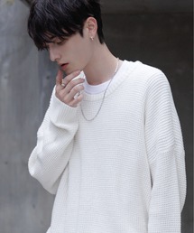 『CavariA/キャバリア』ラーベン編みビッグシルエットクルーネック長袖ニットセーター