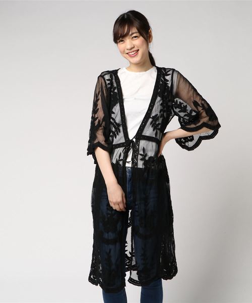 ANAP(アナップ)の「フラワー刺繍ガウンカーディガン(カーディガン/ボレロ・レディース・ブラック/ホワイト・FREE)」の12枚目の写真