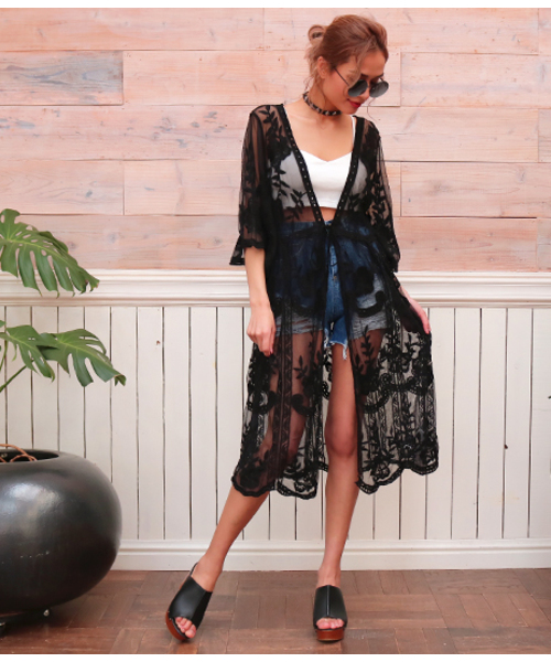 ANAP(アナップ)の「フラワー刺繍ガウンカーディガン(カーディガン/ボレロ・レディース・ブラック/ホワイト・FREE)」の11枚目の写真