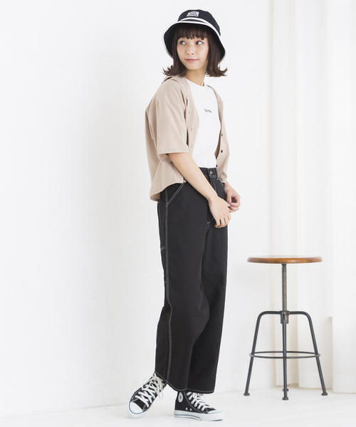 WEGO（ウィゴー）の「WEGO/オープンカラークロップドシャツ（シャツ/ブラウス・レディース・ブラック/ネイビー/ダークベージュ/ダークオレンジ/ピンク・FREE）」の14枚目の写真