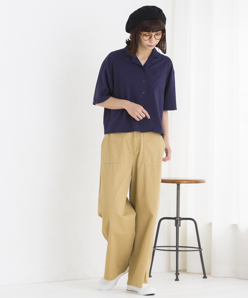 WEGO（ウィゴー）の「WEGO/オープンカラークロップドシャツ（シャツ/ブラウス・レディース・ブラック/ネイビー/ダークベージュ/ダークオレンジ/ピンク・FREE）」の16枚目の写真