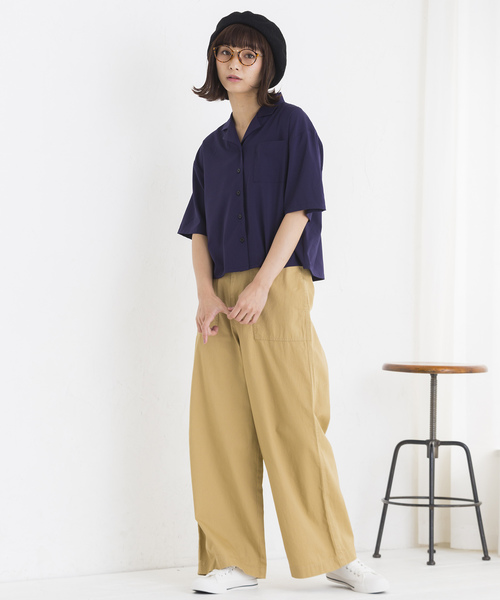 WEGO（ウィゴー）の「WEGO/オープンカラークロップドシャツ（シャツ/ブラウス・レディース・ブラック/ネイビー/ダークベージュ/ダークオレンジ/ピンク・FREE）」の17枚目の写真