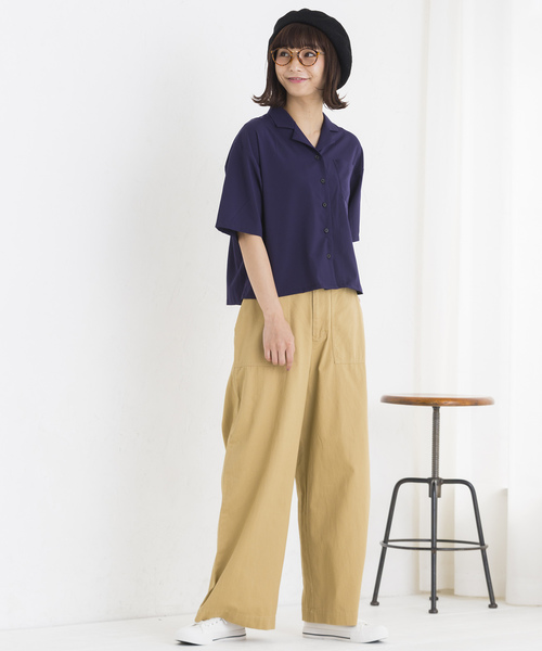 WEGO（ウィゴー）の「WEGO/オープンカラークロップドシャツ（シャツ/ブラウス・レディース・ブラック/ネイビー/ダークベージュ/ダークオレンジ/ピンク・FREE）」の18枚目の写真