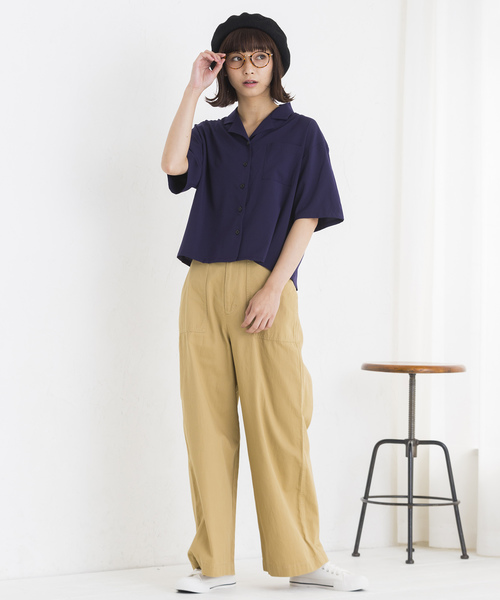 WEGO（ウィゴー）の「WEGO/オープンカラークロップドシャツ（シャツ/ブラウス・レディース・ブラック/ネイビー/ダークベージュ/ダークオレンジ/ピンク・FREE）」の19枚目の写真