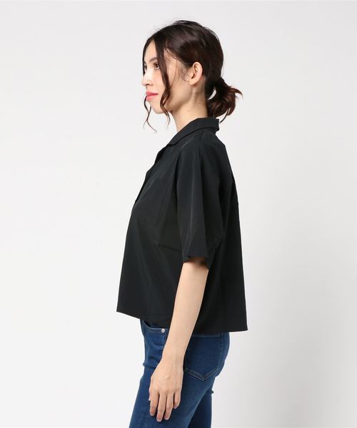 WEGO（ウィゴー）の「WEGO/オープンカラークロップドシャツ（シャツ/ブラウス・レディース・ブラック/ネイビー/ダークベージュ/ダークオレンジ/ピンク・FREE）」の6枚目の写真