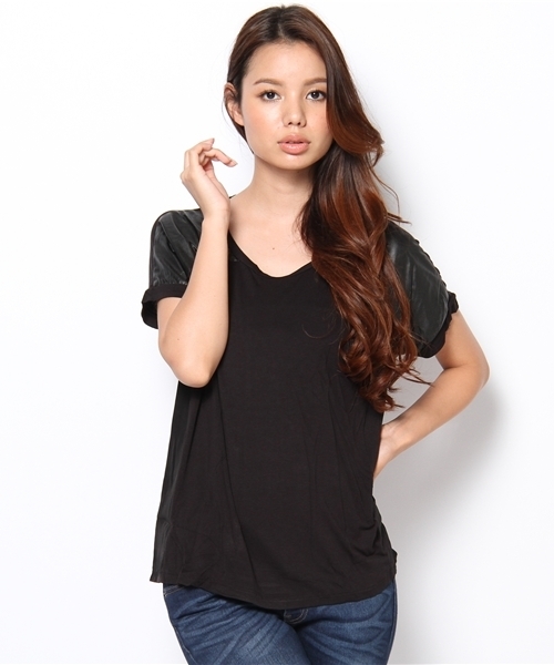 GIORDANO(ジョルダーノ)の「切り替えシルキードルマンスリーブ(Tシャツ/カットソー・レディース・ホワイト/ブラック/ピンク・SMALL/MEDIUM/LARGE)」の3枚目の写真