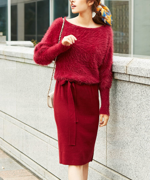 Roomy S ルーミーズ の Royalparty Roomy S シャギー切替マトンスリーブニットタイトワンピース ワンピース Wear