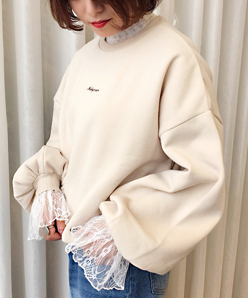 apres jour（アプレジュール）の「レース付きロゴスウエット【ZOZOTOWN限定アイテム】（Tシャツ/カットソー・レディース・サックスブルー/ピンク/ライトベージュ・フリー）」の4枚目の写真