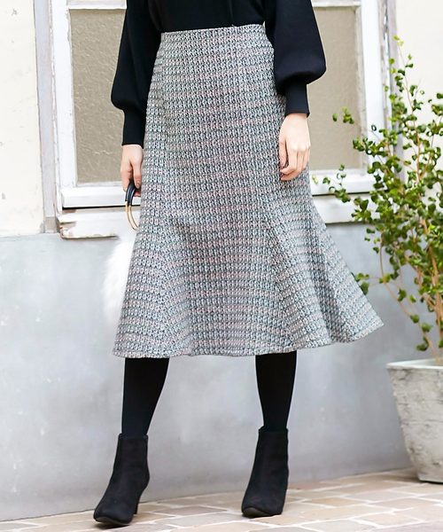 KOBE LETTUCE（コウベレタス）の「[M/Lサイズ]ラメ糸混ツイードマーメイドスカート＊レディース/ボトムス[M2379]神戸レタス（スカート・レディース・ブラック/グレー/ピンク/グリーン・M/L）」の3枚目の写真