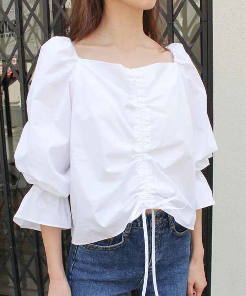 MODE ROBE（モードローブ）の「ギャザーブラウス（シャツ/ブラウス・レディース・ホワイト/ブラック/ベージュ/パープル/ブルー・FREE）」の2枚目の写真