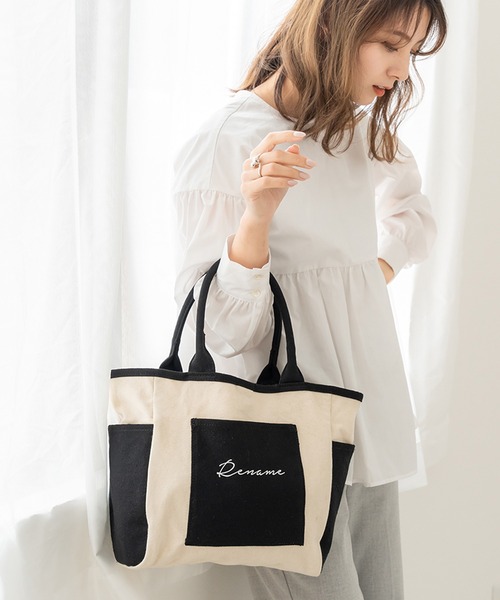 DEVICE（デバイス）の「Rename ロゴ キャンバストートバッグ (ペットボトルホルダー装備)（トートバッグ・レディース・ブラック/ナチュラル/ブラック系その他/アイボリー系・FREE）」の4枚目の写真