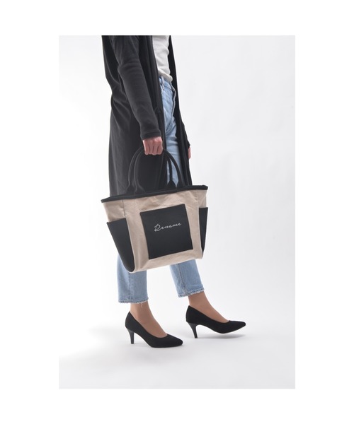 DEVICE（デバイス）の「Rename ロゴ キャンバストートバッグ (ペットボトルホルダー装備)（トートバッグ・レディース・ブラック/ナチュラル/ブラック系その他/アイボリー系・FREE）」の14枚目の写真