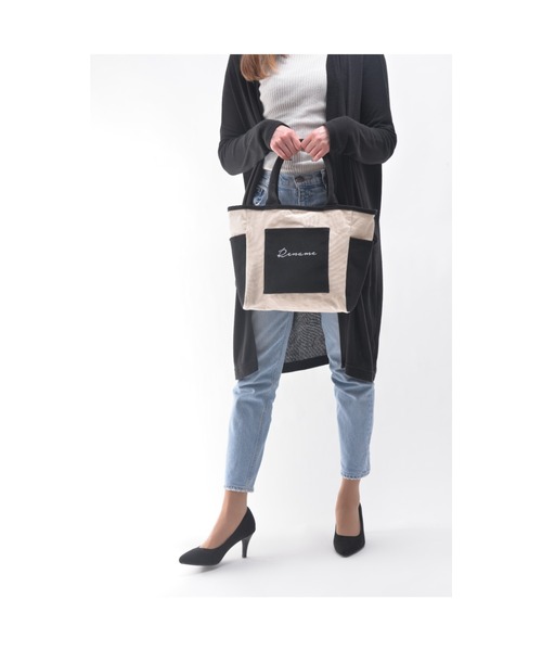 DEVICE（デバイス）の「Rename ロゴ キャンバストートバッグ (ペットボトルホルダー装備)（トートバッグ・レディース・ブラック/ナチュラル/ブラック系その他/アイボリー系・FREE）」の8枚目の写真
