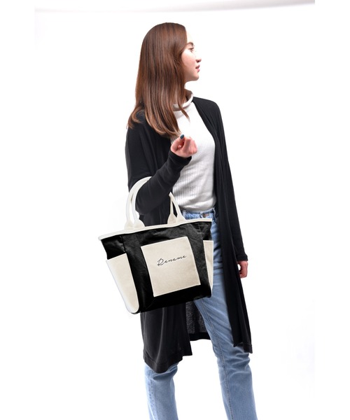 DEVICE（デバイス）の「Rename ロゴ キャンバストートバッグ (ペットボトルホルダー装備)（トートバッグ・レディース・ブラック/ナチュラル/ブラック系その他/アイボリー系・FREE）」の6枚目の写真