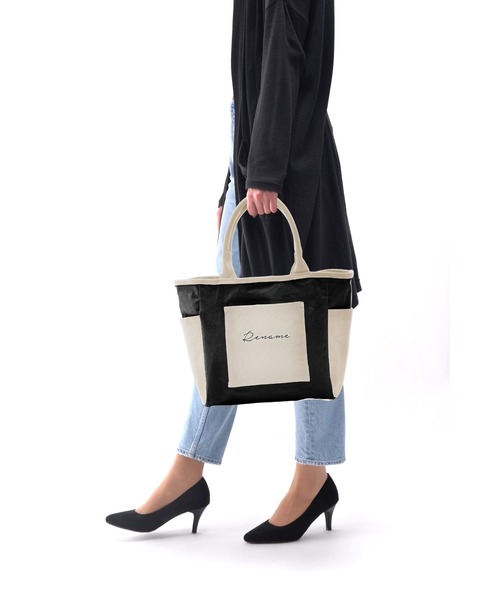DEVICE（デバイス）の「Rename ロゴ キャンバストートバッグ (ペットボトルホルダー装備)（トートバッグ・レディース・ブラック/ナチュラル/ブラック系その他/アイボリー系・FREE）」の7枚目の写真