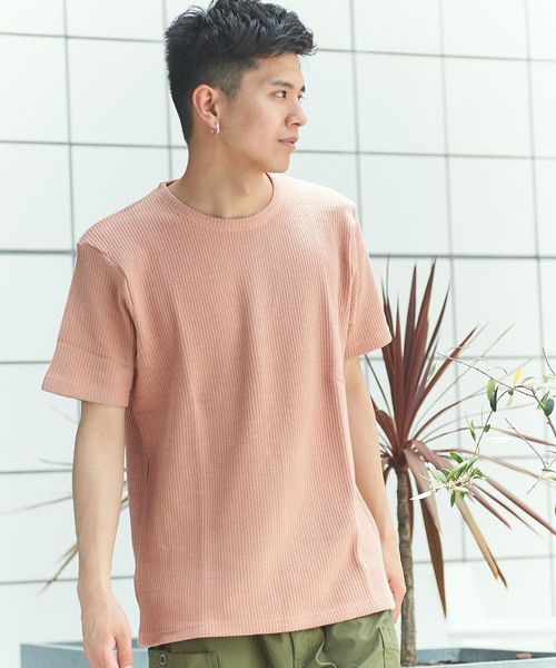 GRAND GLOBAL（グランドグローバル）の「日本製リブテープクルー（Tシャツ/カットソー・メンズ・ホワイト/ネイビー/ピンク・38/40）」の3枚目の写真