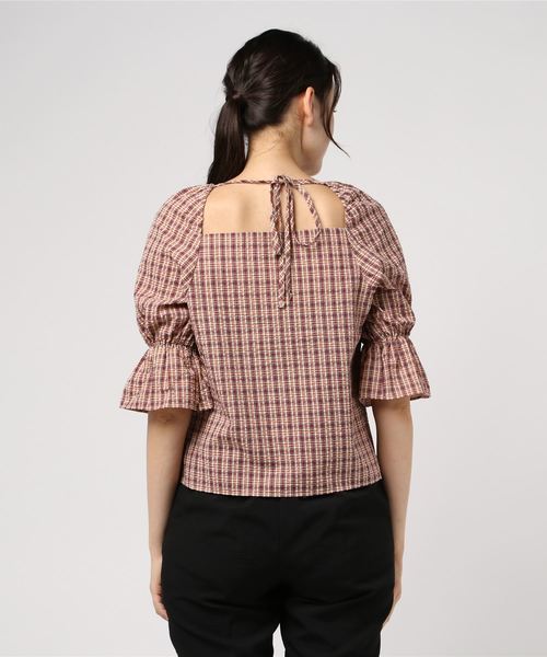 flower（フラワー）の「スウィーティーチェックトップ（その他トップス・レディース・ベージュ/レッド・FREE）」の4枚目の写真