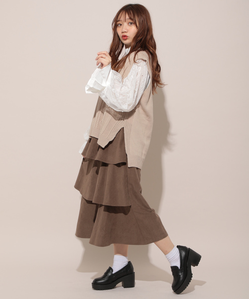 apres jour（アプレジュール）の「ケーブルニットベスト【ZOZOTOWN限定アイテム】（ニット/セーター・レディース・モカ/オレンジ系その他/カーキ/ライトベージュ/スモークピンク・フリー）」の16枚目の写真