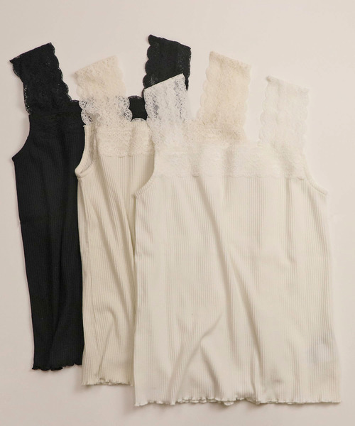 tiptop（ティップトップ）の「テレコレース使いスクエアネックキャミソール（キャミソール・レディース・ブラック/オフホワイト/アイボリー/モカ・FREE）」の6枚目の写真