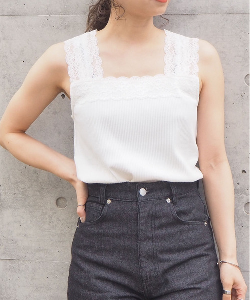 tiptop（ティップトップ）の「テレコレース使いスクエアネックキャミソール（キャミソール・レディース・ブラック/オフホワイト/アイボリー/モカ・FREE）」の16枚目の写真