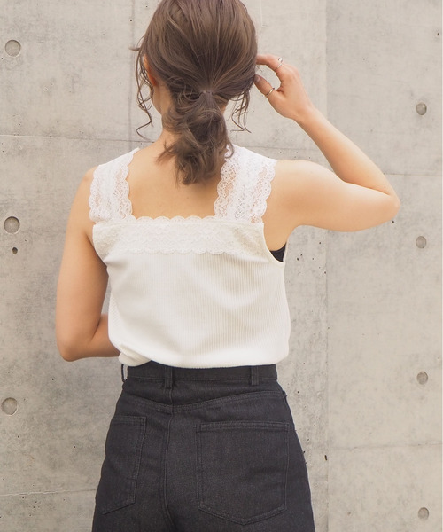 tiptop（ティップトップ）の「テレコレース使いスクエアネックキャミソール（キャミソール・レディース・ブラック/オフホワイト/アイボリー/モカ・FREE）」の15枚目の写真