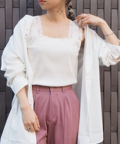 tiptop（ティップトップ）の「テレコレース使いスクエアネックキャミソール（キャミソール・レディース・ブラック/オフホワイト/アイボリー/モカ・FREE）」の14枚目の写真