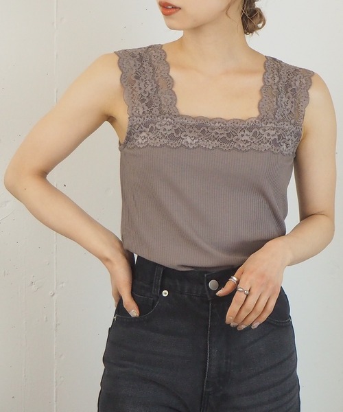 tiptop（ティップトップ）の「テレコレース使いスクエアネックキャミソール（キャミソール・レディース・ブラック/オフホワイト/アイボリー/モカ・FREE）」の19枚目の写真