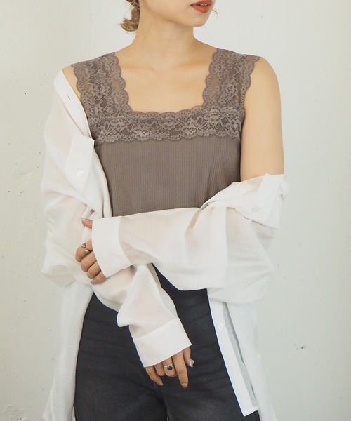 tiptop（ティップトップ）の「テレコレース使いスクエアネックキャミソール（キャミソール・レディース・ブラック/オフホワイト/アイボリー/モカ・FREE）」の17枚目の写真