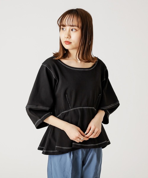 mystic(ミスティック)の「背中開きペプラムTシャツ(Tシャツ/カットソー・レディース・ブラック/ブラウン/オフホワイト・FREE)」の3枚目の写真