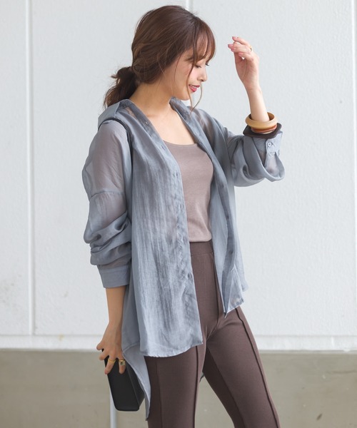 SpRay（スプレイ）の「シアーシャツ（シャツ/ブラウス・レディース・ホワイト/ブラック/グレー/グリーン/レンガ/ベージュ/ブルー/ピンク/ダークグリーン・FREE）」の3枚目の写真