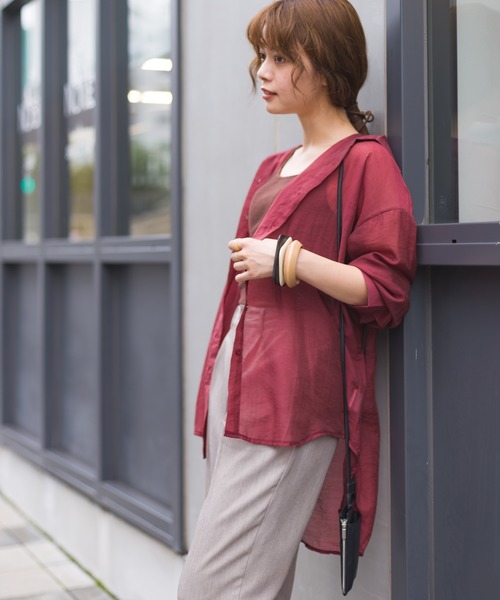 SpRay（スプレイ）の「シアーシャツ（シャツ/ブラウス・レディース・ホワイト/ブラック/グレー/グリーン/レンガ/ベージュ/ブルー/ピンク/ダークグリーン・FREE）」の9枚目の写真