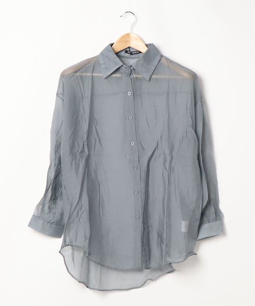 SpRay（スプレイ）の「シアーシャツ（シャツ/ブラウス・レディース・ホワイト/ブラック/グレー/グリーン/レンガ/ベージュ/ブルー/ピンク/ダークグリーン・FREE）」の12枚目の写真