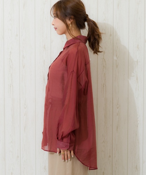 SpRay（スプレイ）の「シアーシャツ（シャツ/ブラウス・レディース・ホワイト/ブラック/グレー/グリーン/レンガ/ベージュ/ブルー/ピンク/ダークグリーン・FREE）」の20枚目の写真