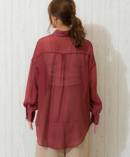 SpRay（スプレイ）の「シアーシャツ（シャツ/ブラウス・レディース・ホワイト/ブラック/グレー/グリーン/レンガ/ベージュ/ブルー/ピンク/ダークグリーン・FREE）」の19枚目の写真