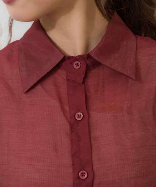 SpRay（スプレイ）の「シアーシャツ（シャツ/ブラウス・レディース・ホワイト/ブラック/グレー/グリーン/レンガ/ベージュ/ブルー/ピンク/ダークグリーン・FREE）」の18枚目の写真