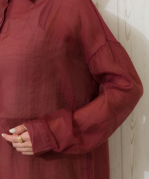 SpRay（スプレイ）の「シアーシャツ（シャツ/ブラウス・レディース・ホワイト/ブラック/グレー/グリーン/レンガ/ベージュ/ブルー/ピンク/ダークグリーン・FREE）」の16枚目の写真