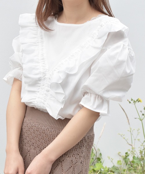 PairPair（ペアペア）の「フロントフリルブラウス（シャツ/ブラウス・レディース・ライトベージュ/ライトブルー/オフホワイト・FREE）」の7枚目の写真